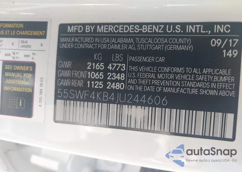 2018 Mercedes-Benz C 300 4Matic из США, поврежденный, VIN 55SWF4KB4JU244606